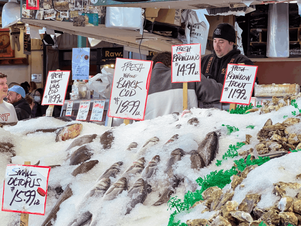 a photo of fish for sale at a public fish market