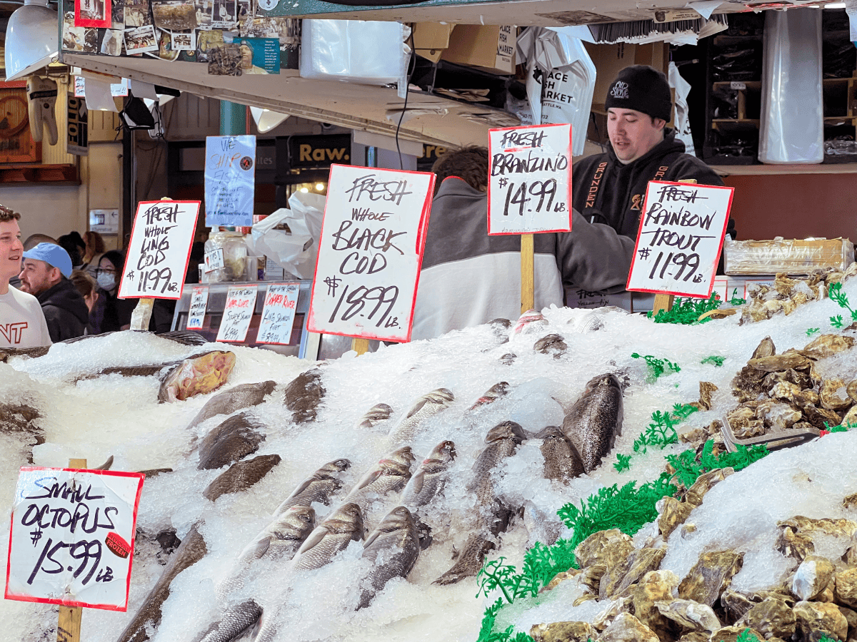 a photo of fish for sale at a public fish market