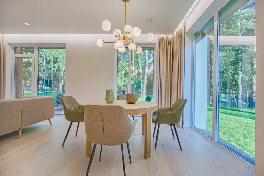 a photo of a healthier home living space focusing on a dining room table.