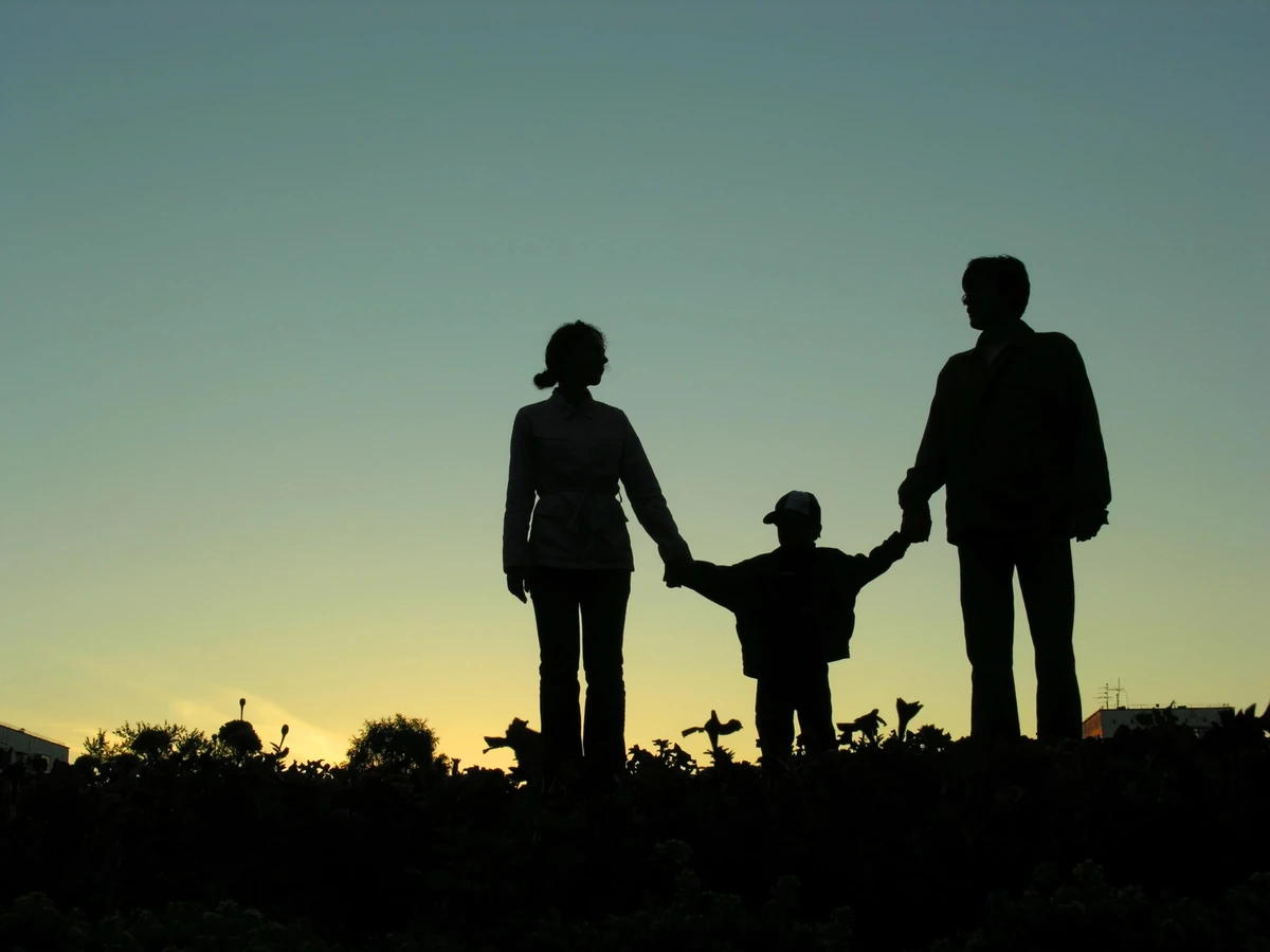 a family posed behind a sunset representing the top of parenting